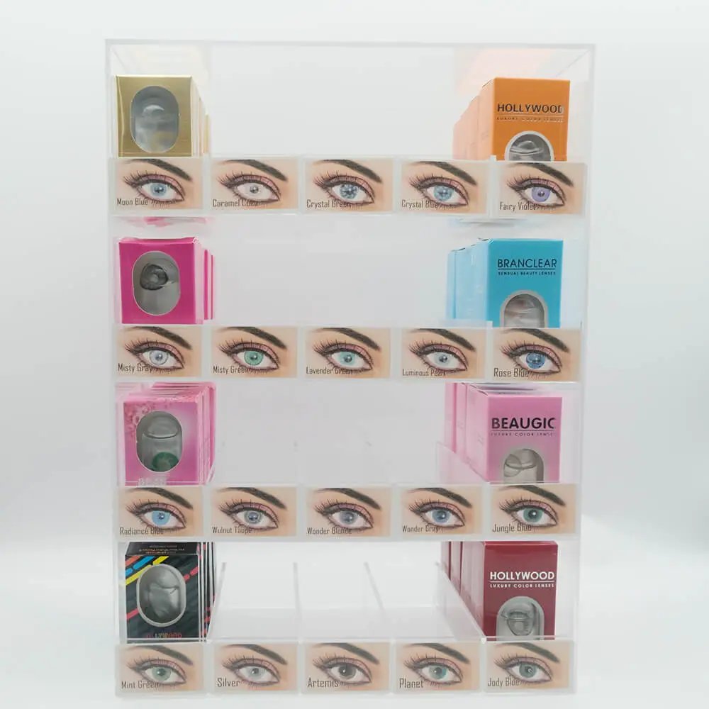 front view on 80 holder display for contact lenses